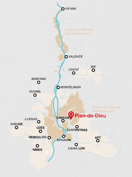 carte de situation vignobles de la vallée du Rhône. Source : Inter Rhône